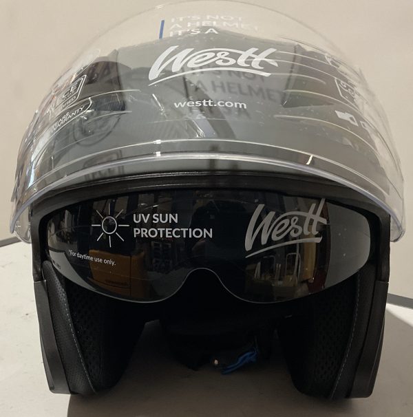 Motorhelm (Grijs) Jethelm met vizier en zonnebril Westt Maat L (59-60)