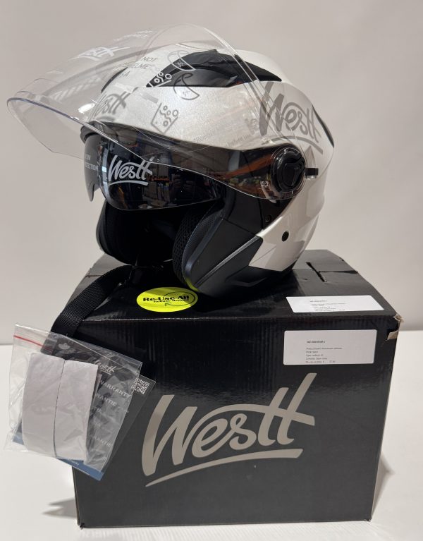 Motorhelm (Wit) Jethelm met vizier en zonnebril Westt Maat M (57-58)6) - Afbeelding 4