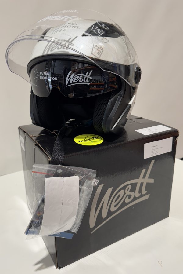 Motorhelm (Wit) Jethelm met vizier en zonnebril Westt Maat M (57-58)6) - Afbeelding 3
